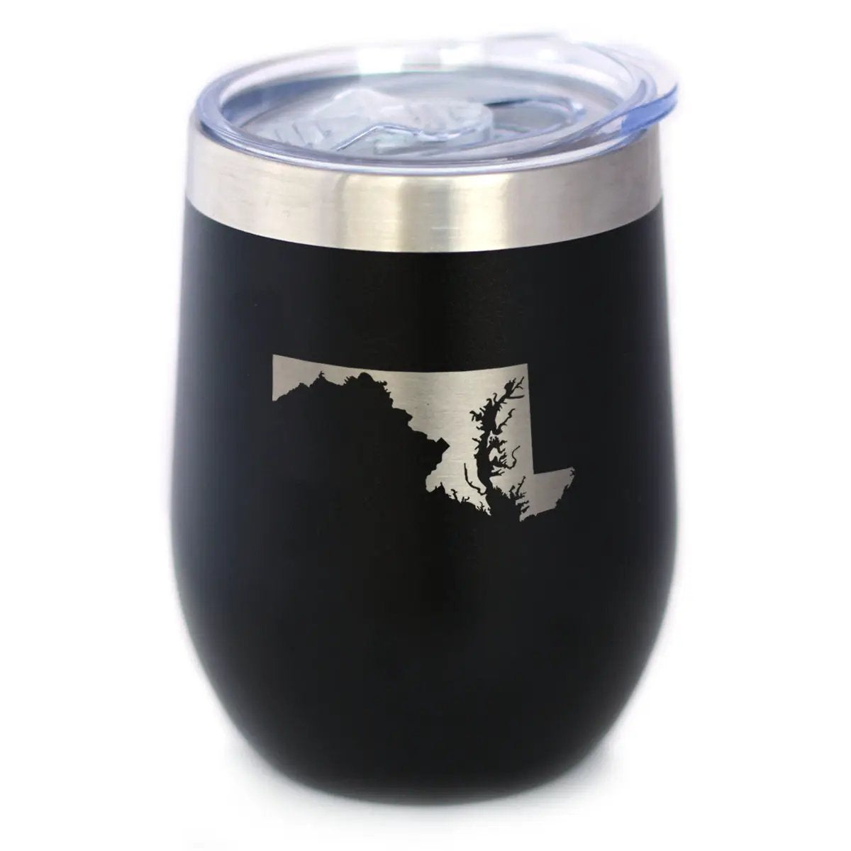 Maryland State Outline Wine Tumbler | 12 Oz | Double Wall Stainless Steel | Sliding Lid