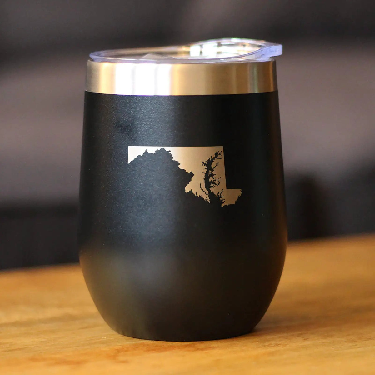 Maryland State Outline Wine Tumbler | 12 Oz | Double Wall Stainless Steel | Sliding Lid