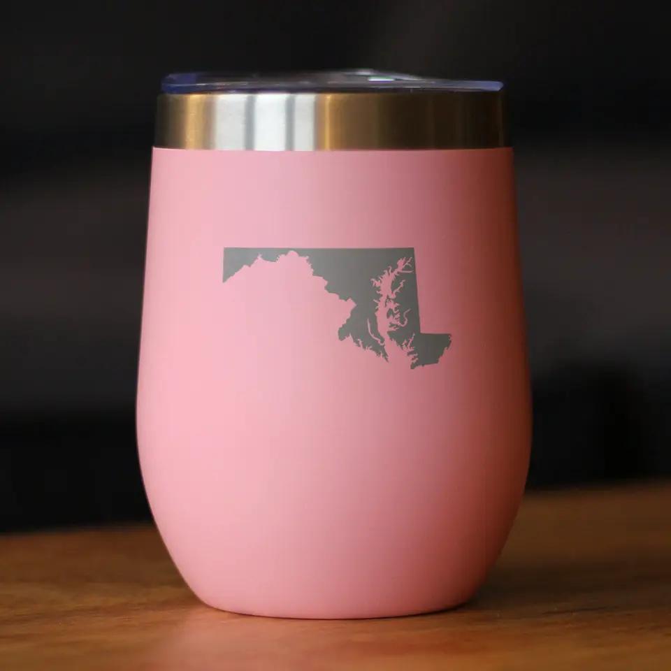 Maryland State Outline Wine Tumbler | 12 Oz | Double Wall Stainless Steel | Sliding Lid