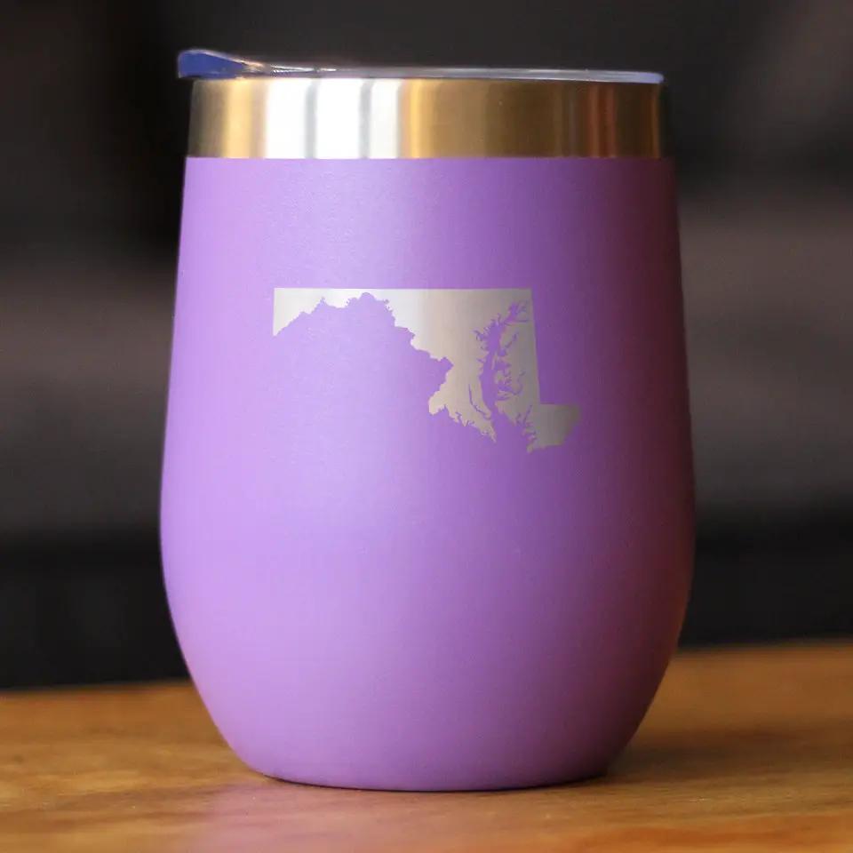 Maryland State Outline Wine Tumbler | 12 Oz | Double Wall Stainless Steel | Sliding Lid