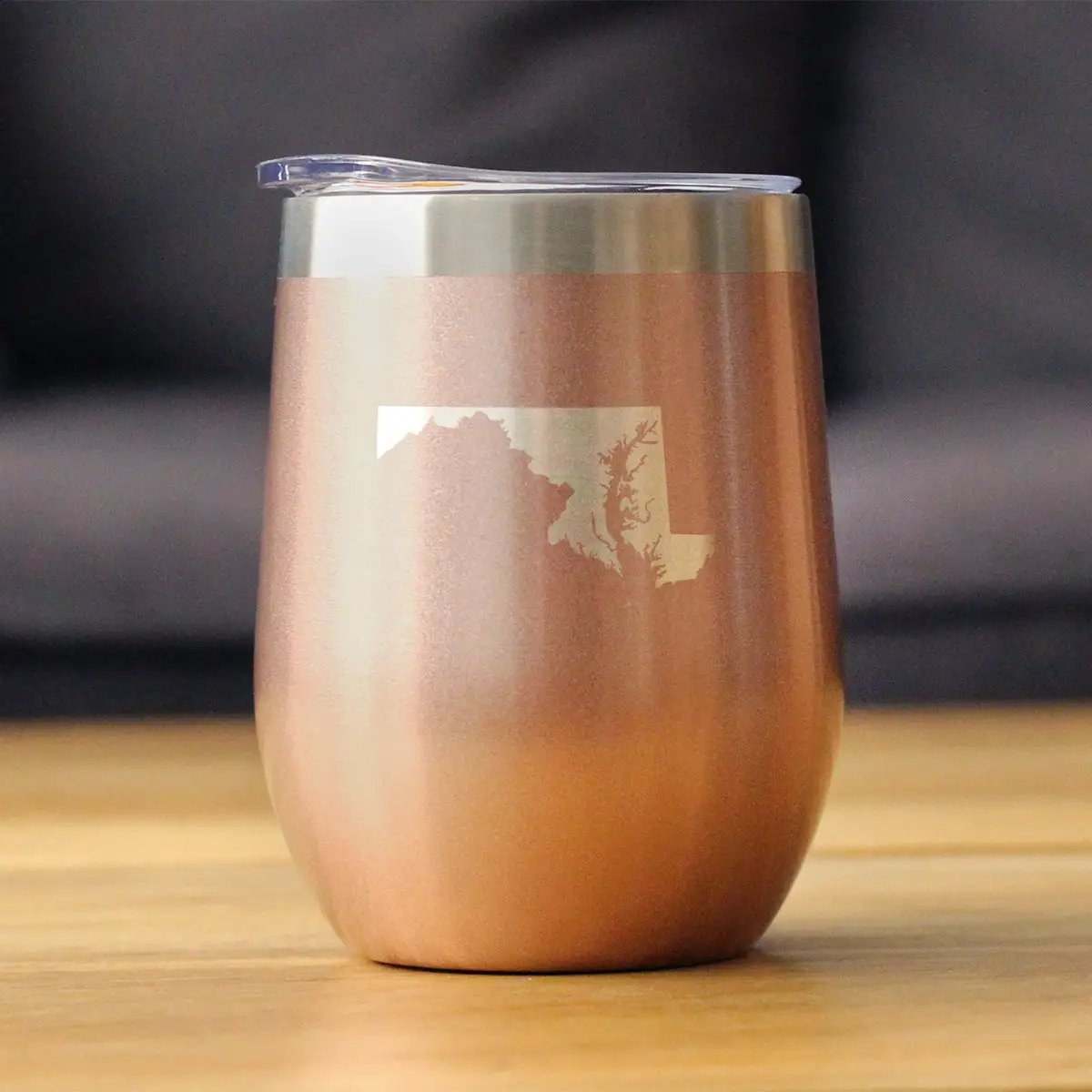 Maryland State Outline Wine Tumbler | 12 Oz | Double Wall Stainless Steel | Sliding Lid