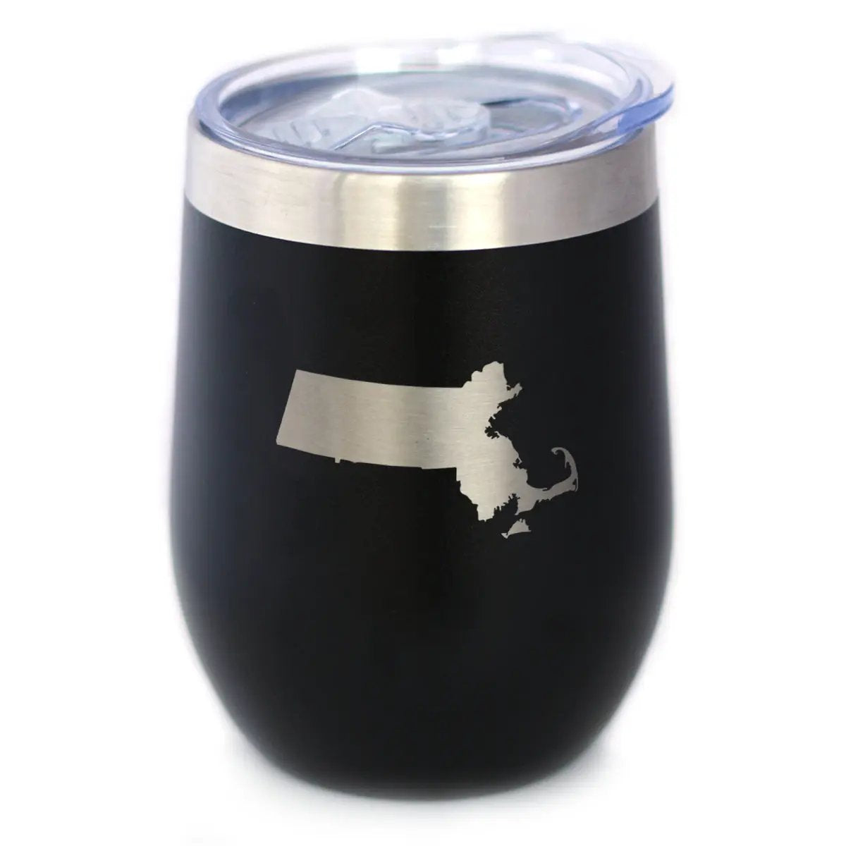 Massachusetts State Outline Wine Tumbler | 12 Oz | Double Wall Stainless Steel | Sliding Lid