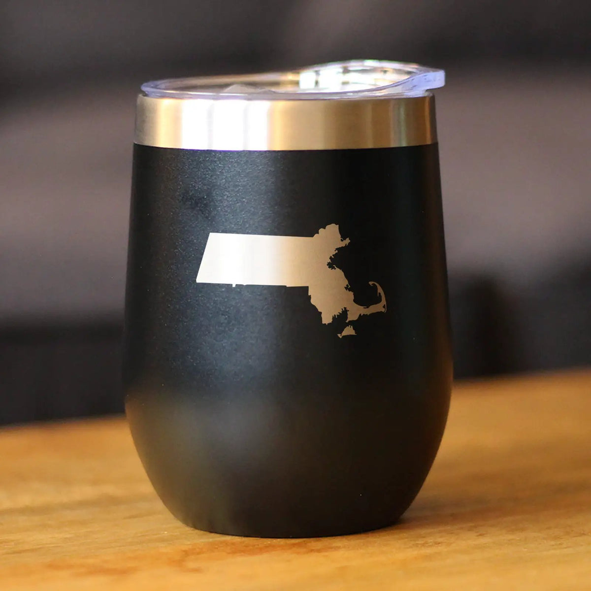 Massachusetts State Outline Wine Tumbler | 12 Oz | Double Wall Stainless Steel | Sliding Lid