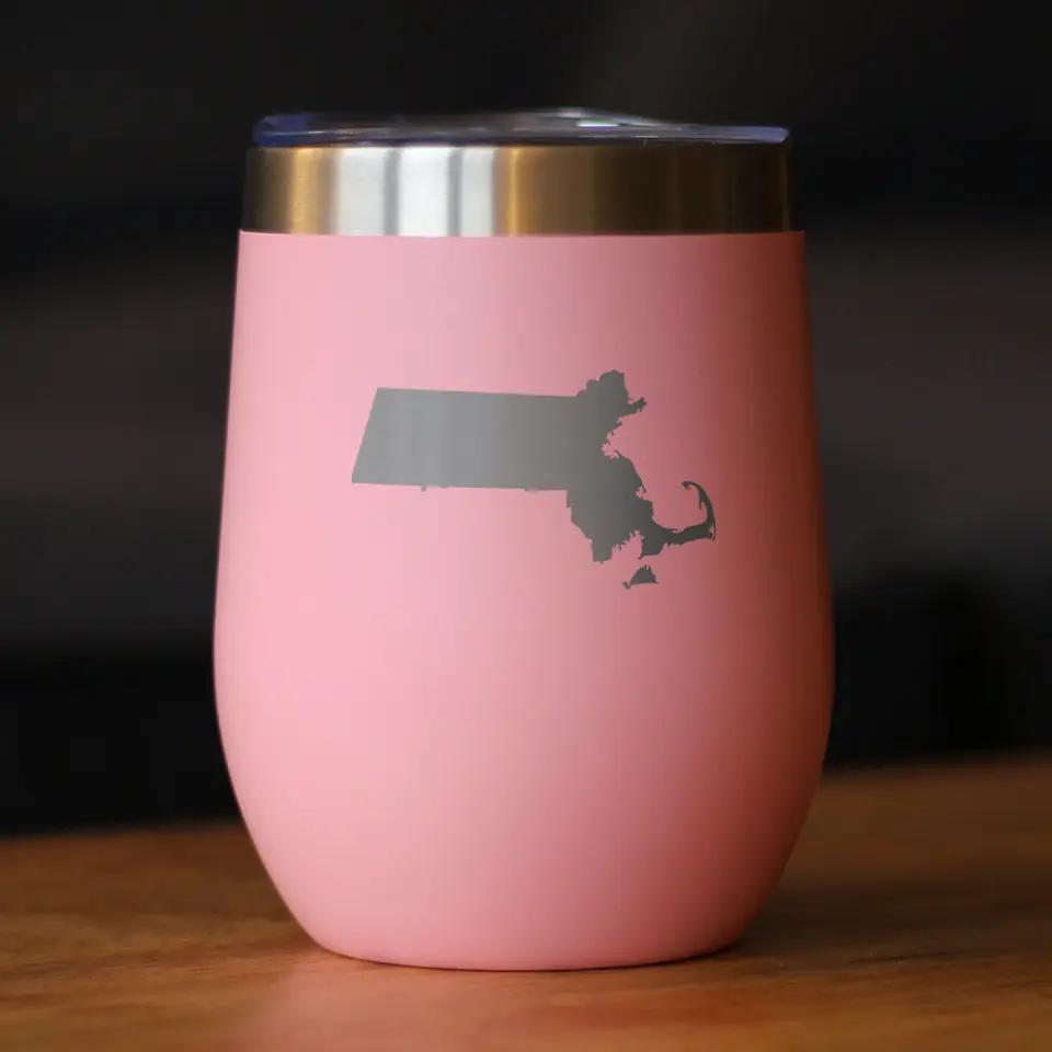 Massachusetts State Outline Wine Tumbler | 12 Oz | Double Wall Stainless Steel | Sliding Lid