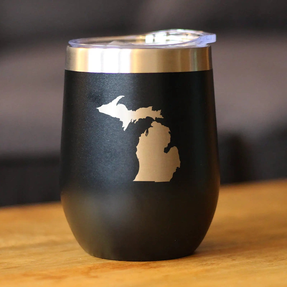 Insulated Stemless Wine Tumbler | 12 oz Stainless Steel | Sliding Lid | Michigan State Outline