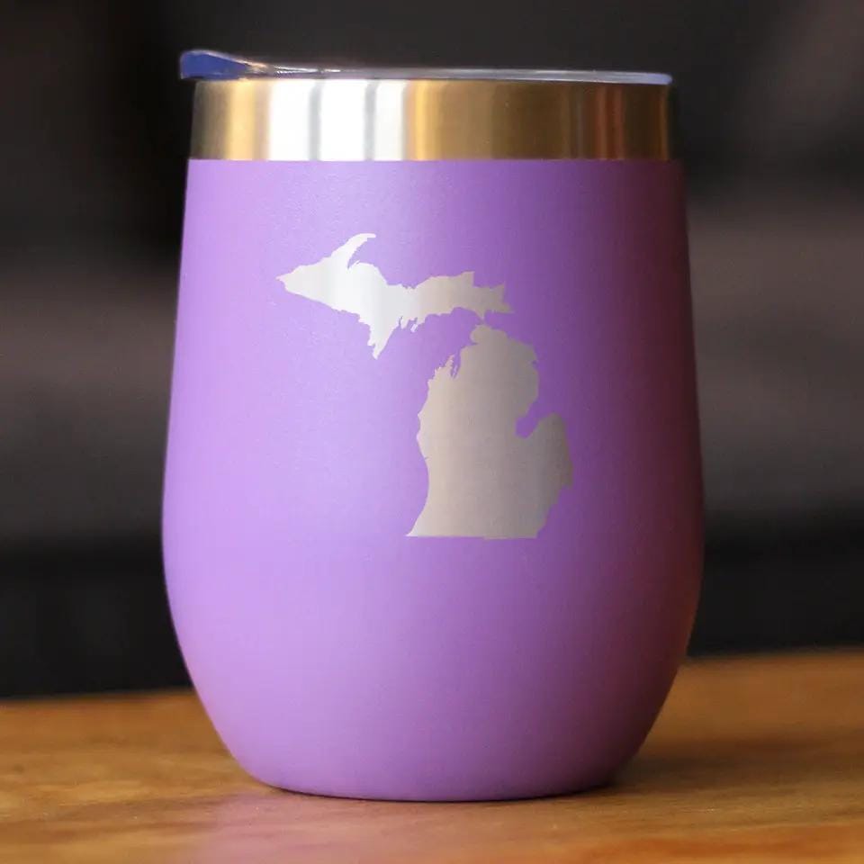 Insulated Stemless Wine Tumbler | 12 oz Stainless Steel | Sliding Lid | Michigan State Outline