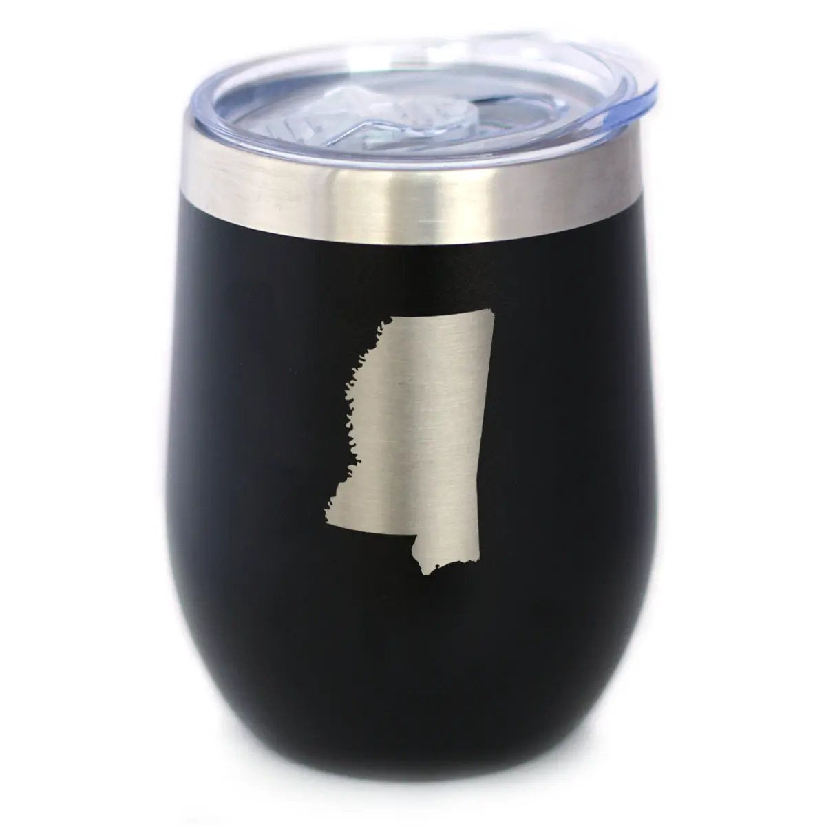Mississippi State Outline Wine Tumbler | 12 Oz | Double Wall Stainless Steel | Sliding Lid