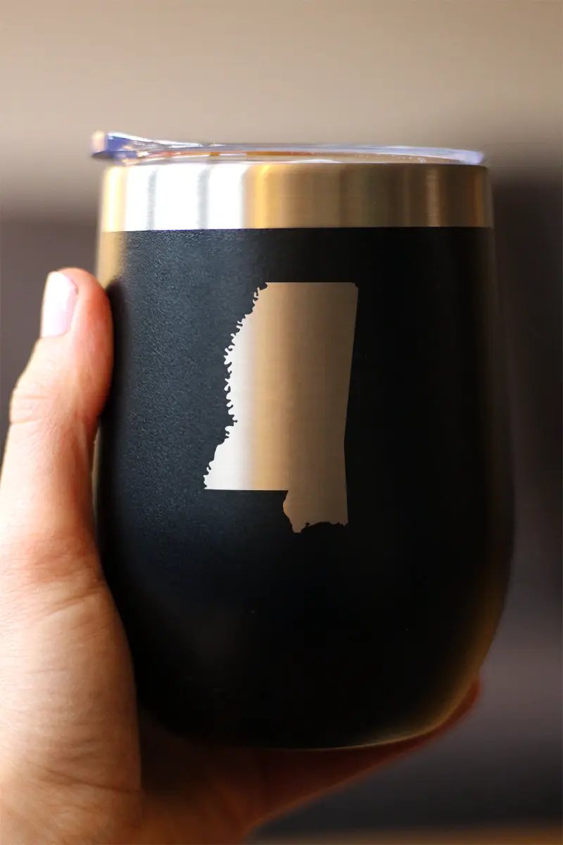 Mississippi State Outline Wine Tumbler | 12 Oz | Double Wall Stainless Steel | Sliding Lid
