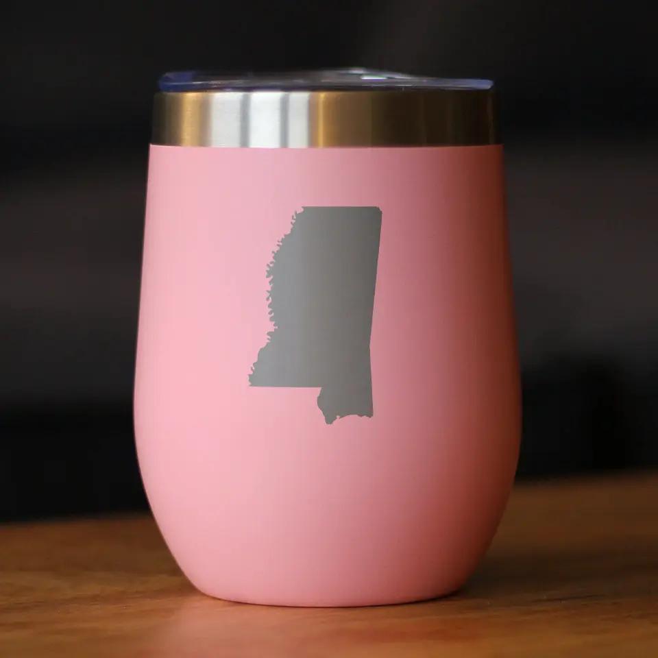 Mississippi State Outline Wine Tumbler | 12 Oz | Double Wall Stainless Steel | Sliding Lid
