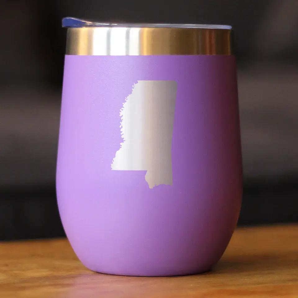 Mississippi State Outline Wine Tumbler | 12 Oz | Double Wall Stainless Steel | Sliding Lid