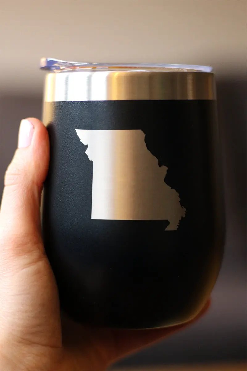 Missouri State Outline Wine Tumbler | 12 Oz | Double Wall Stainless Steel | Sliding Lid