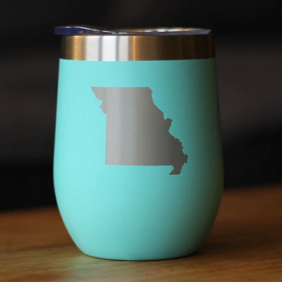 Missouri State Outline Wine Tumbler | 12 Oz | Double Wall Stainless Steel | Sliding Lid