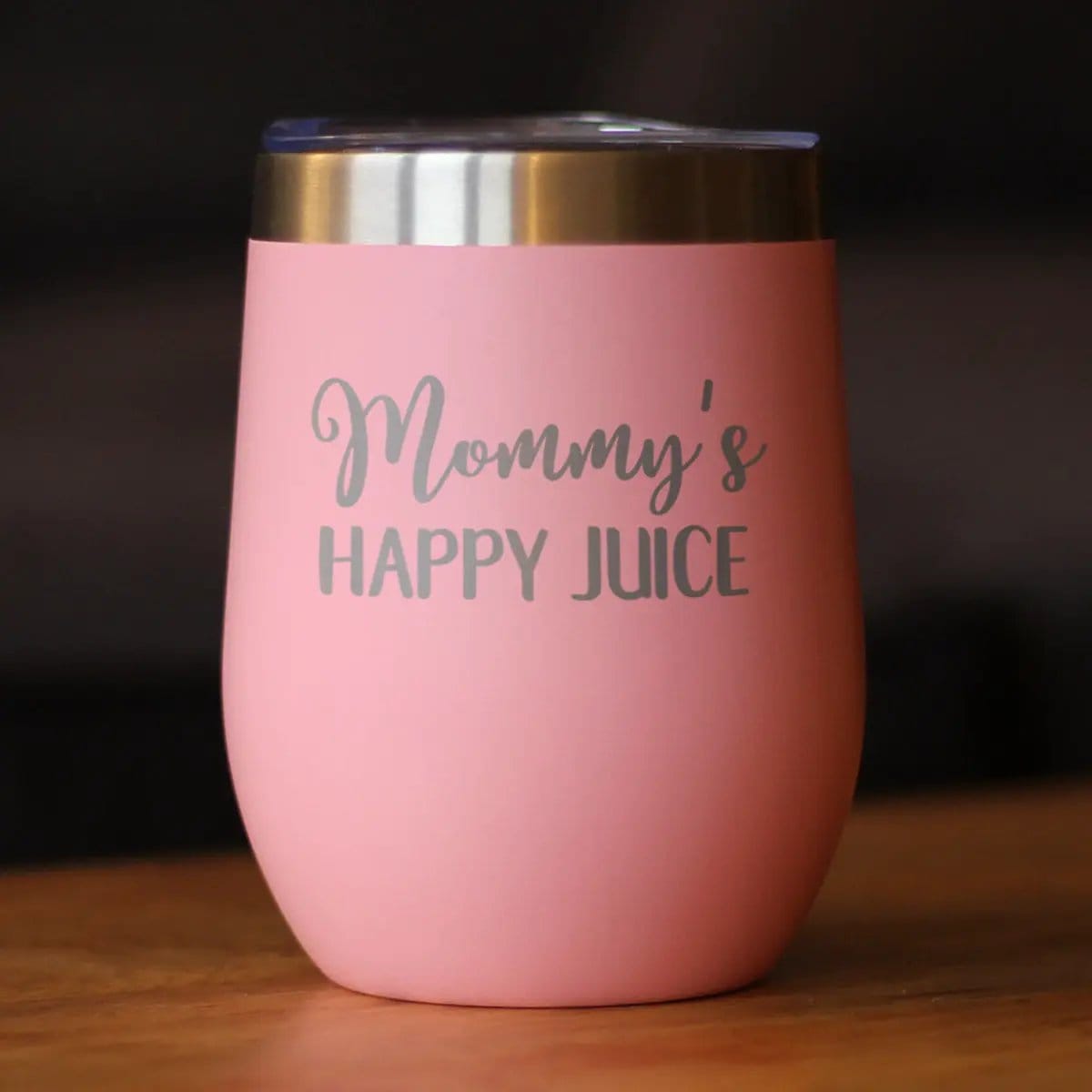 Insulated Stemless Wine Tumbler | 12 oz Stainless Steel | Sliding Lid | Mommy's Happy Juice