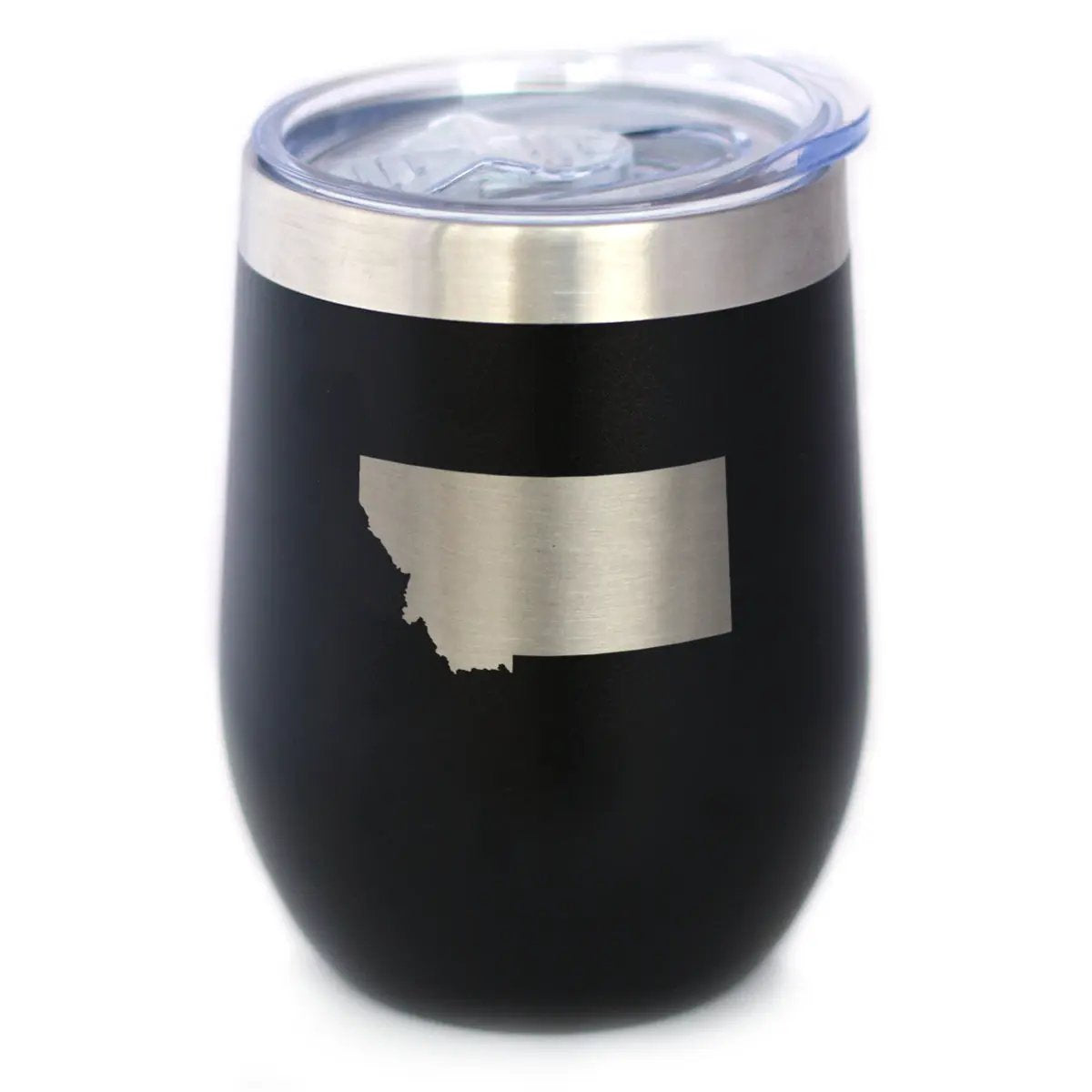 Montana State Outline Wine Tumbler | 12 Oz Double Wall Stainless Steel | Sliding Lid | Montana Gifts For Women and