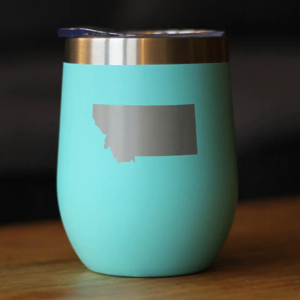 Montana State Outline Wine Tumbler | 12 Oz Double Wall Stainless Steel | Sliding Lid | Montana Gifts For Women and