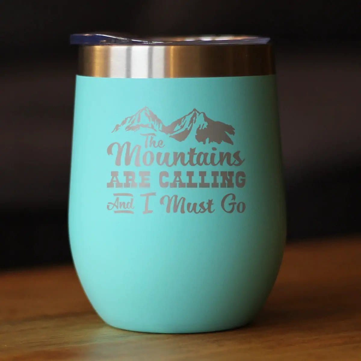 Mountains Are Calling Wine Tumbler | 12 Oz Double Wall Stainless Steel | Sliding Lid | Outdoor Hiking & Camping Gifts
