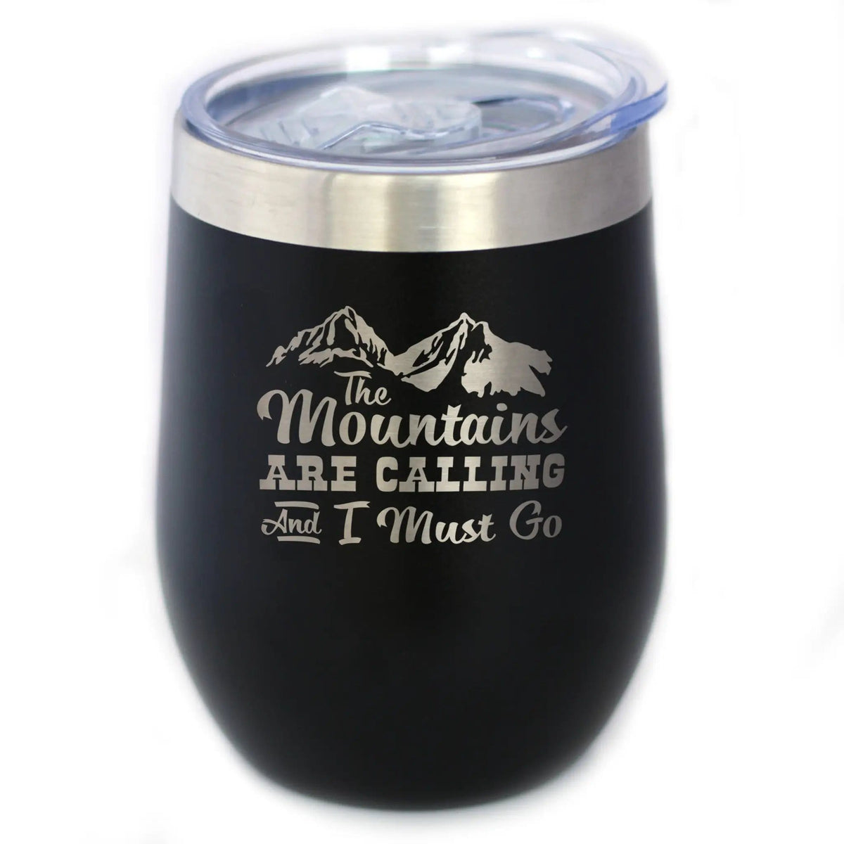 Mountains Are Calling Wine Tumbler | 12 Oz Double Wall Stainless Steel | Sliding Lid | Outdoor Hiking & Camping Gifts