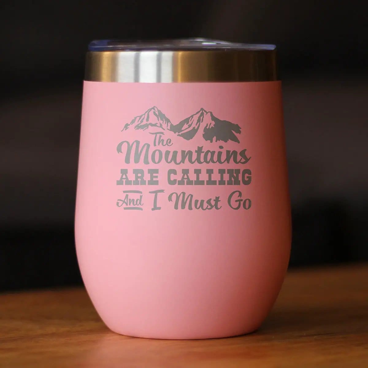 Mountains Are Calling Wine Tumbler | 12 Oz Double Wall Stainless Steel | Sliding Lid | Outdoor Hiking & Camping Gifts