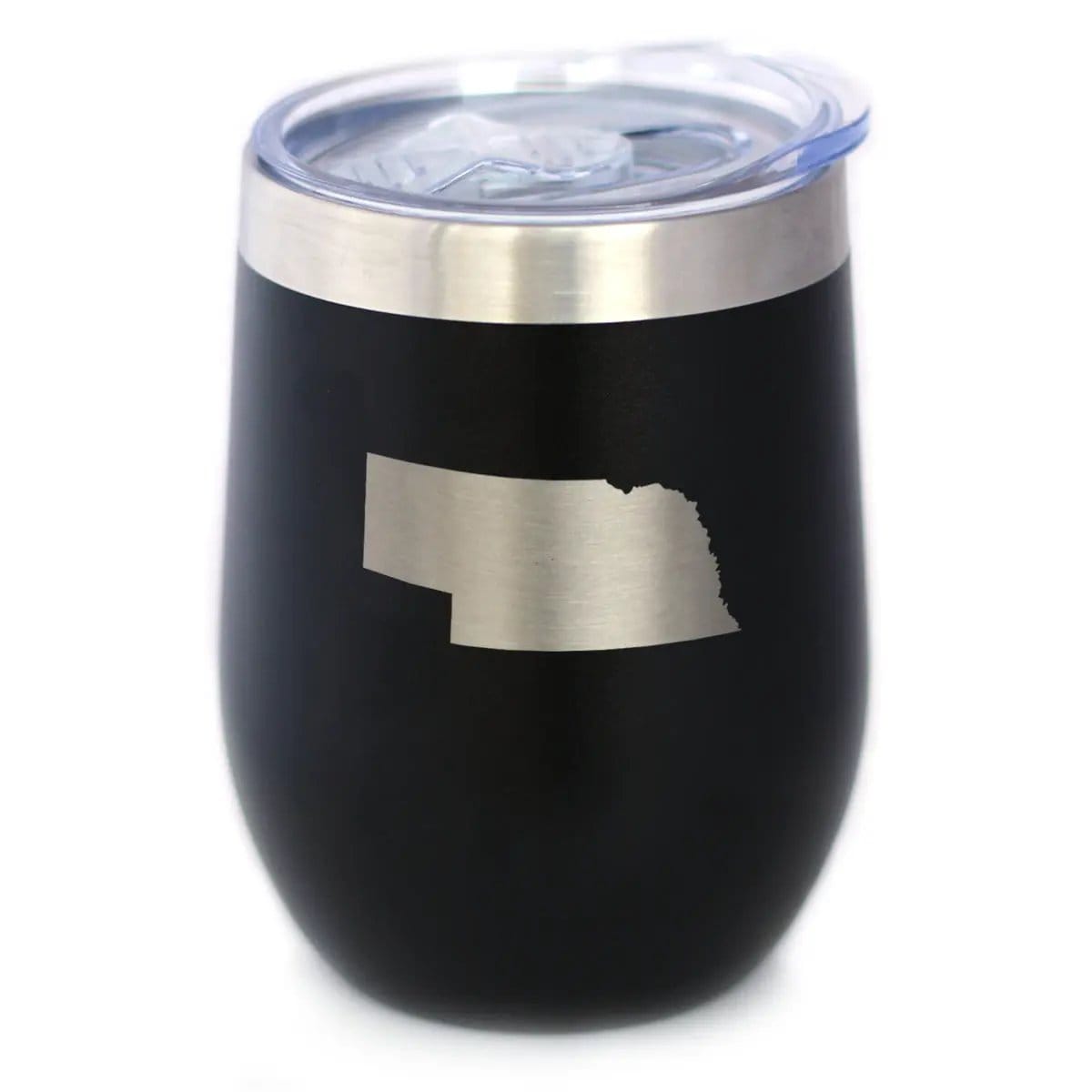 Insulated Stemless Wine Tumbler | 12 oz Stainless Steel | Sliding Lid | Nebraska State Outline