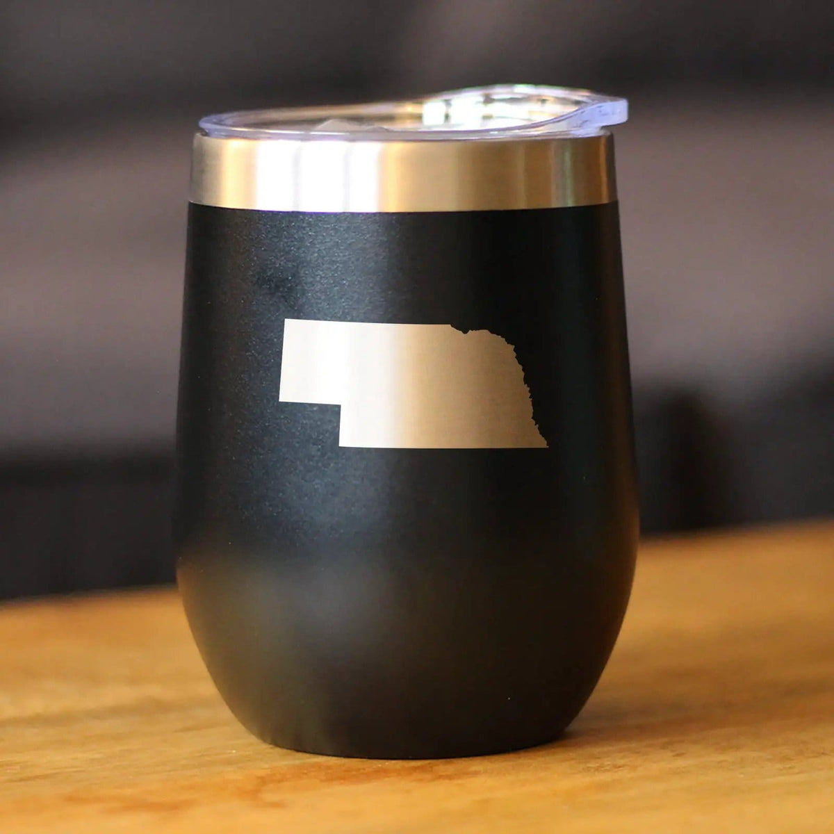 Insulated Stemless Wine Tumbler | 12 oz Stainless Steel | Sliding Lid | Nebraska State Outline