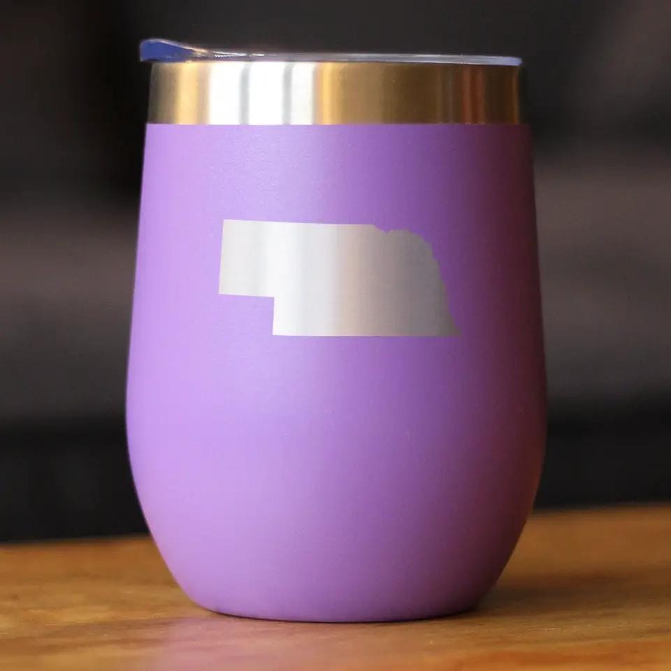 Insulated Stemless Wine Tumbler | 12 oz Stainless Steel | Sliding Lid | Nebraska State Outline