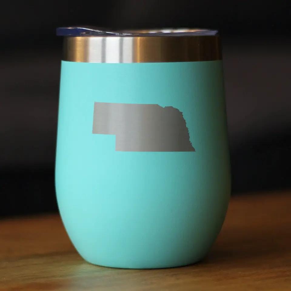 Insulated Stemless Wine Tumbler | 12 oz Stainless Steel | Sliding Lid | Nebraska State Outline