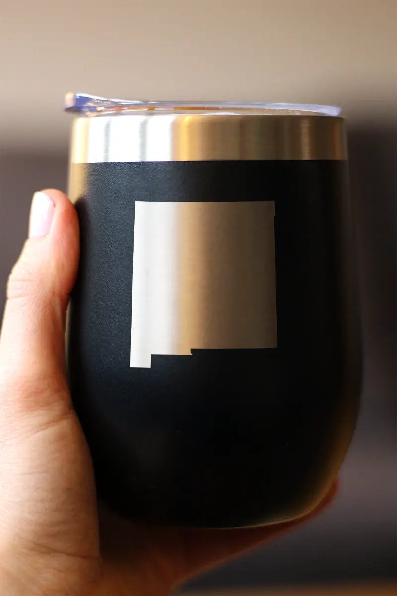 New Mexico State Outline Wine Tumbler | 12 Oz | Double Wall Stainless Steel | Sliding Lid