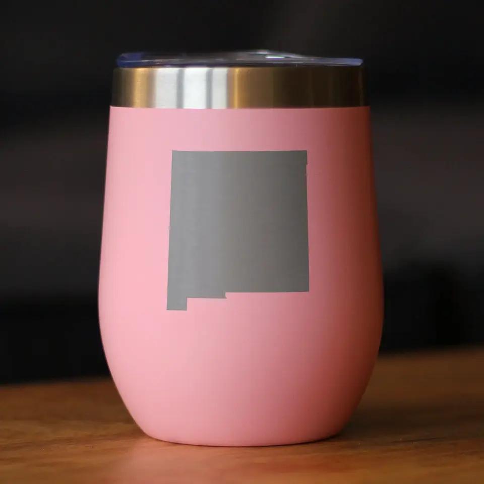 New Mexico State Outline Wine Tumbler | 12 Oz | Double Wall Stainless Steel | Sliding Lid