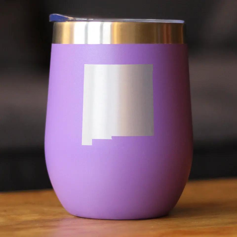 New Mexico State Outline Wine Tumbler | 12 Oz | Double Wall Stainless Steel | Sliding Lid