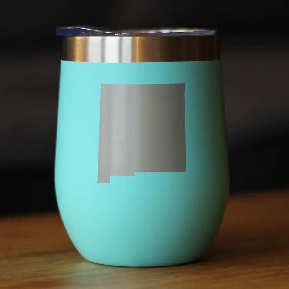 New Mexico State Outline Wine Tumbler | 12 Oz | Double Wall Stainless Steel | Sliding Lid