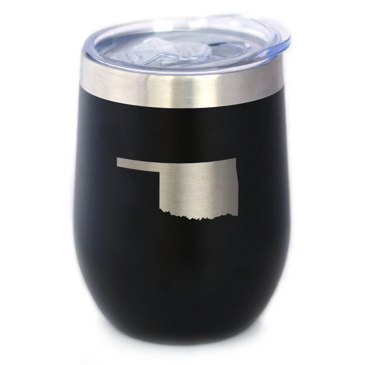 Oklahoma State Outline Wine Tumbler | 12 Oz Double Wall Stainless Steel | Sliding Lid | Oklahoma Gifts For Women and