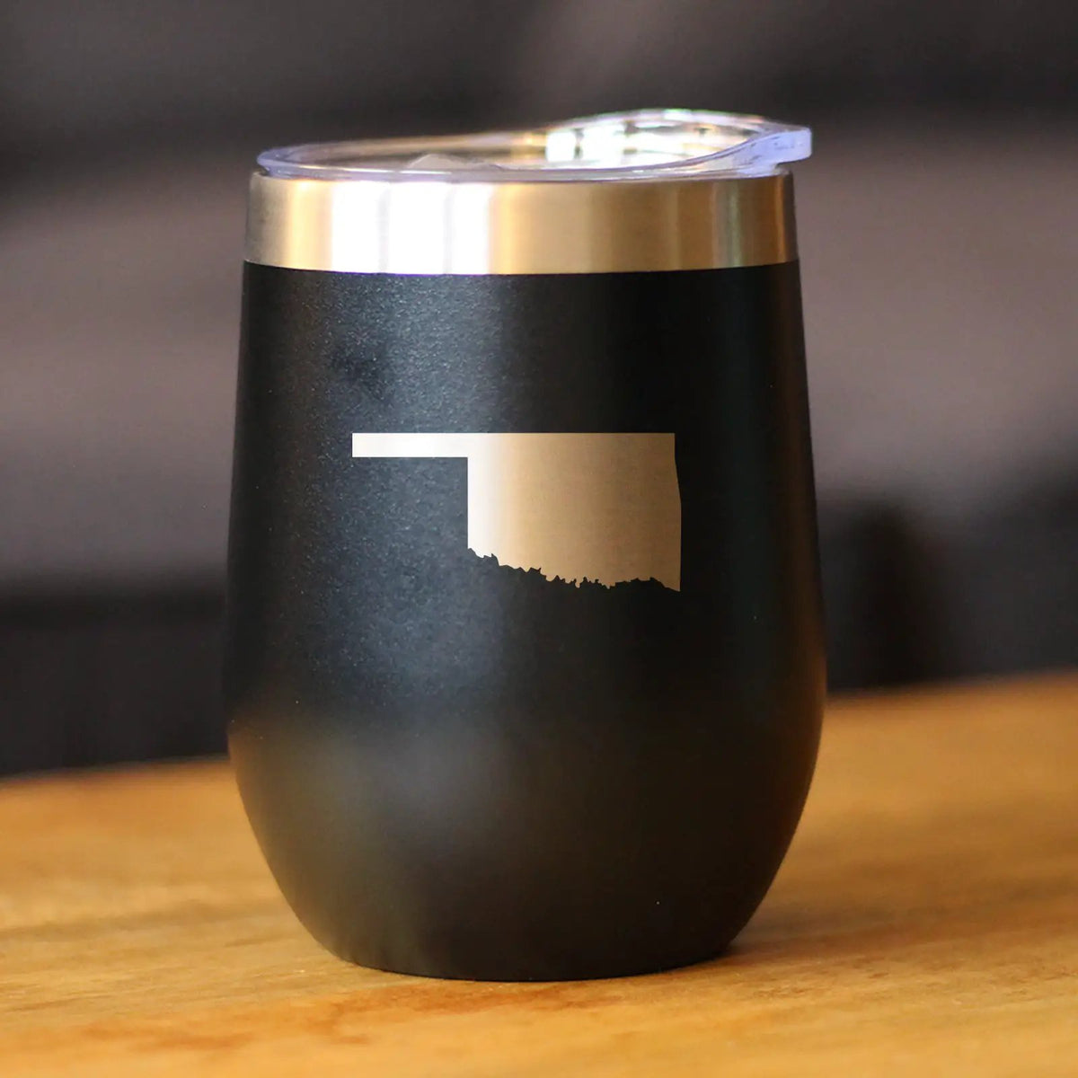 Oklahoma State Outline Wine Tumbler | 12 Oz Double Wall Stainless Steel | Sliding Lid | Oklahoma Gifts For Women and