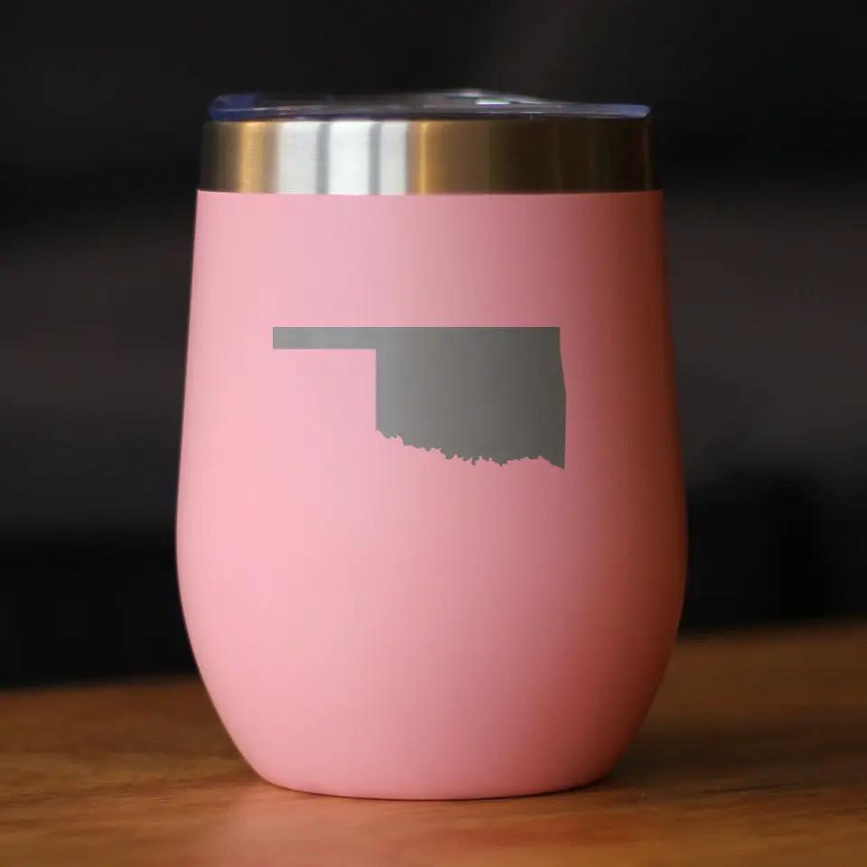 Oklahoma State Outline Wine Tumbler | 12 Oz Double Wall Stainless Steel | Sliding Lid | Oklahoma Gifts For Women and