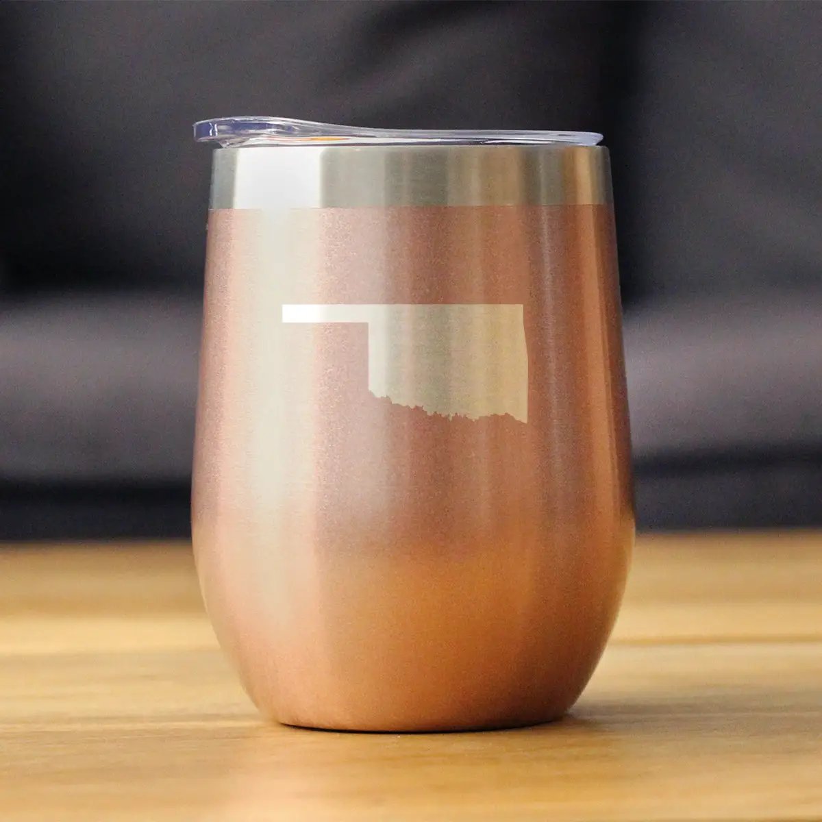 Oklahoma State Outline Wine Tumbler | 12 Oz Double Wall Stainless Steel | Sliding Lid | Oklahoma Gifts For Women and