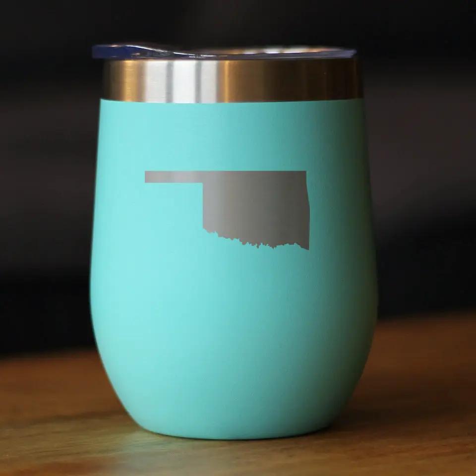 Oklahoma State Outline Wine Tumbler | 12 Oz Double Wall Stainless Steel | Sliding Lid | Oklahoma Gifts For Women and