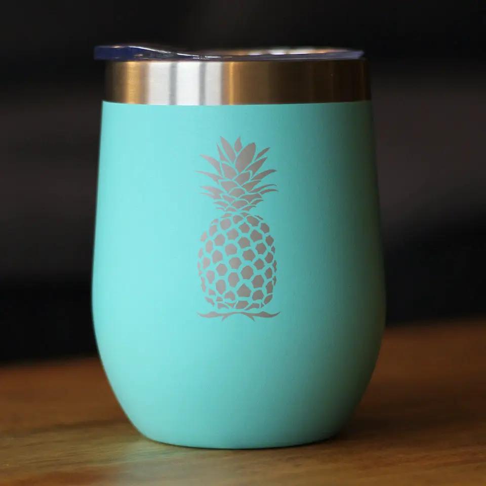 Pineapple Wine Tumbler | 12 Oz | Double Wall Stainless Steel | Sliding Lid