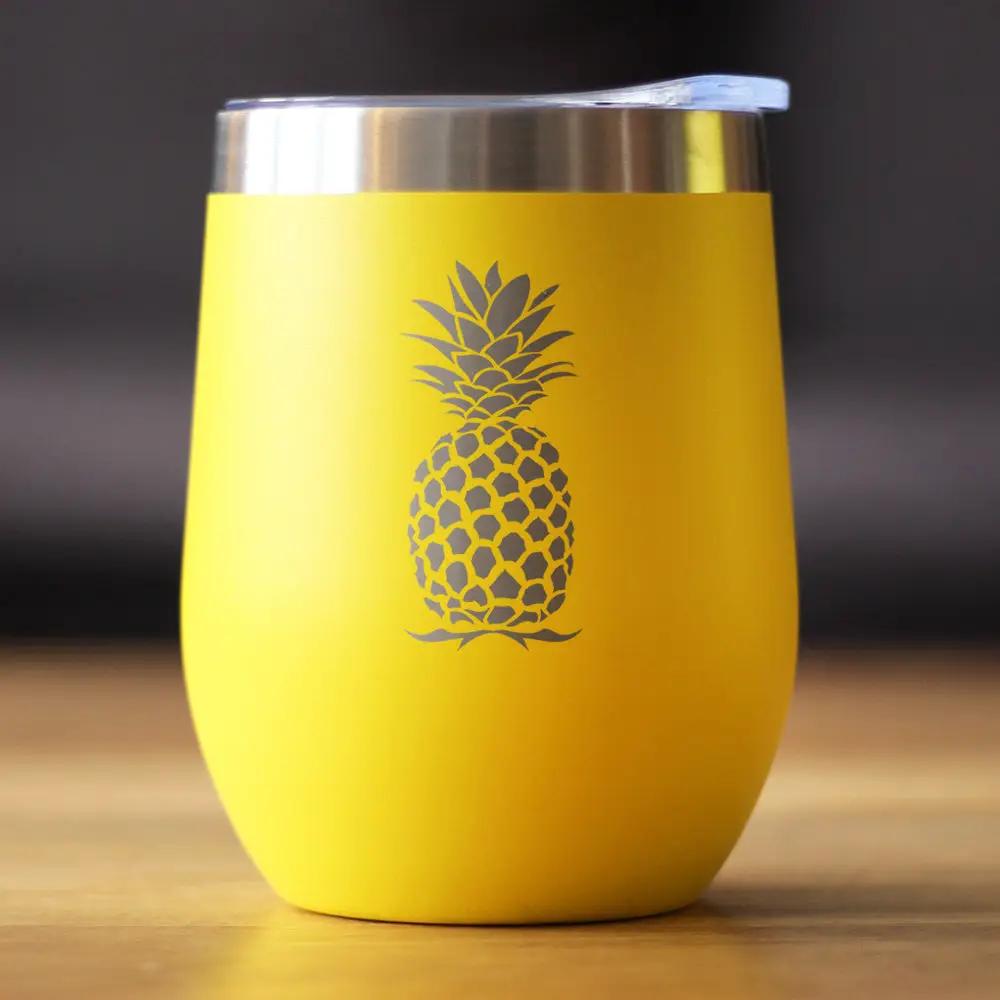 Pineapple Wine Tumbler | 12 Oz | Double Wall Stainless Steel | Sliding Lid