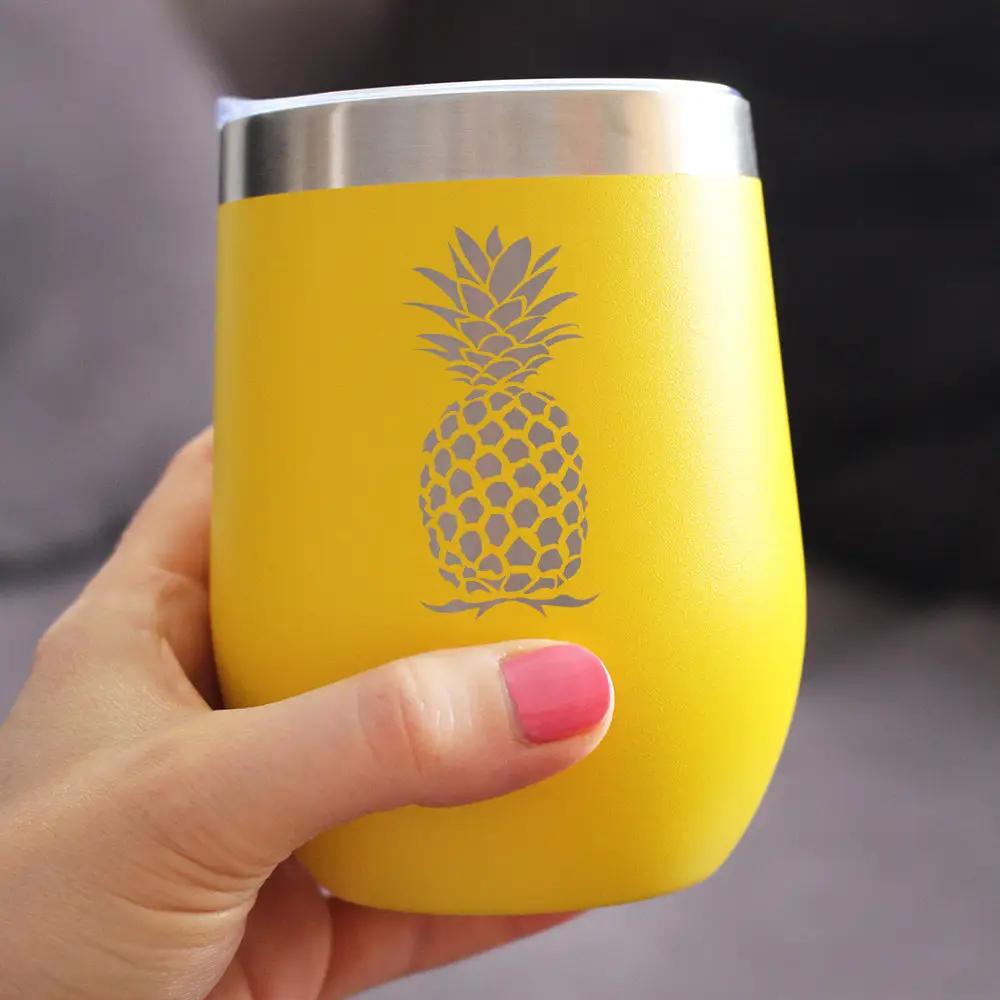 Pineapple Wine Tumbler | 12 Oz | Double Wall Stainless Steel | Sliding Lid