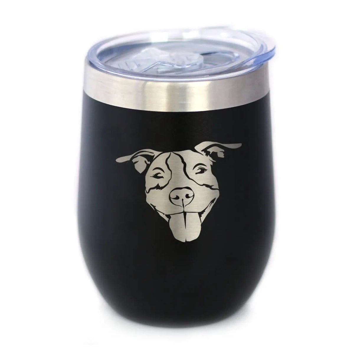 Insulated Stemless Wine Tumbler | 12 oz Stainless Steel | Sliding Lid | Happy Pitbull