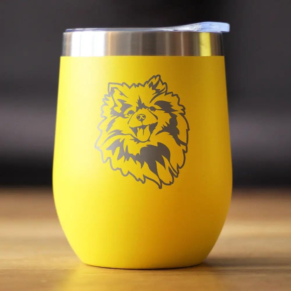 Insulated Stemless Wine Tumbler | 12 oz Stainless Steel | Sliding Lid | Pomeranian Face