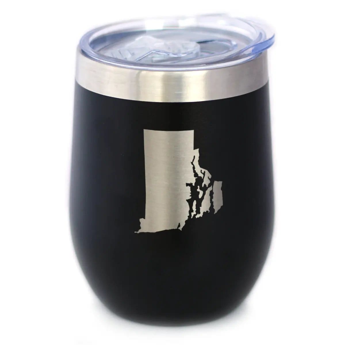 Insulated Stemless Wine Tumbler | 12 oz Stainless Steel | Sliding Lid | Rhode Island State Outline