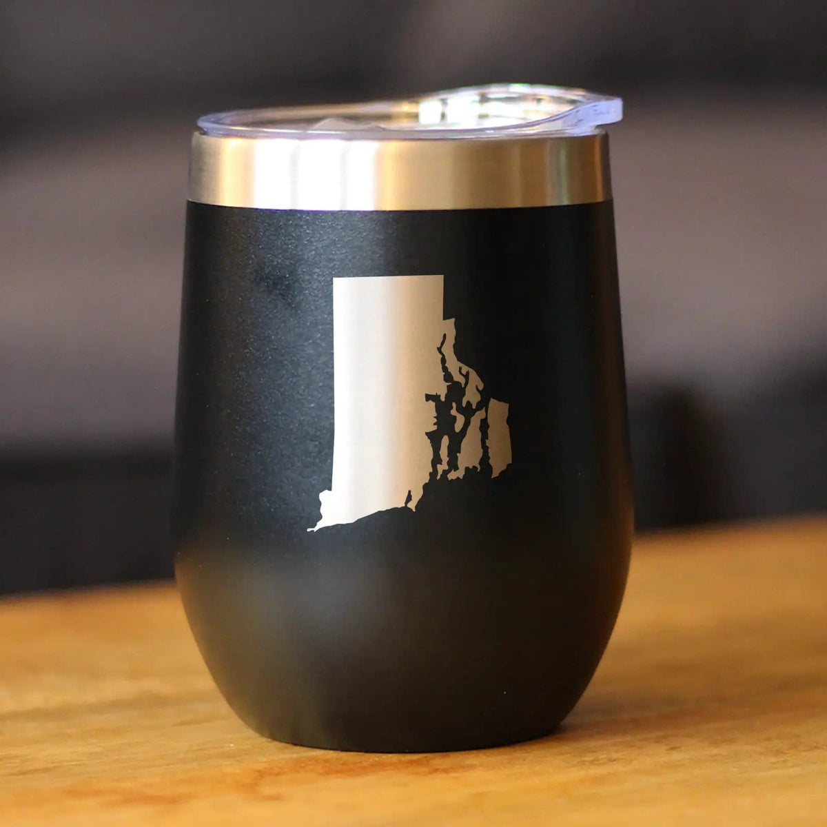 Insulated Stemless Wine Tumbler | 12 oz Stainless Steel | Sliding Lid | Rhode Island State Outline