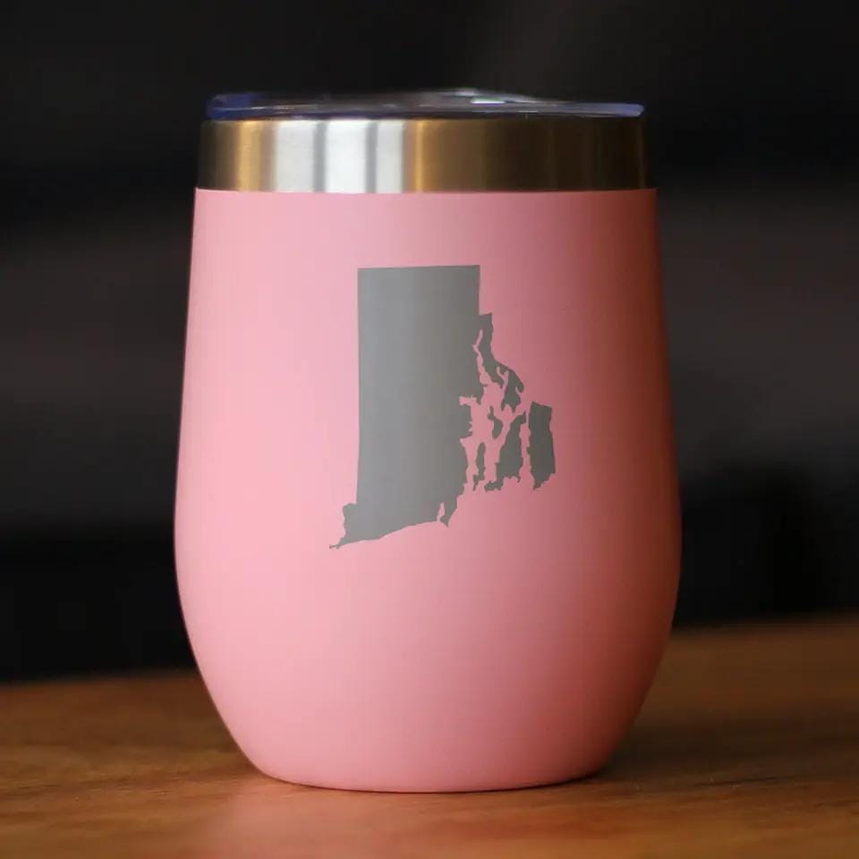 Insulated Stemless Wine Tumbler | 12 oz Stainless Steel | Sliding Lid | Rhode Island State Outline