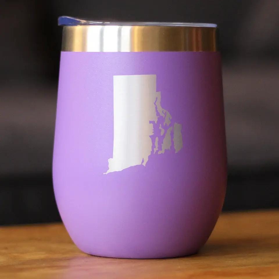 Insulated Stemless Wine Tumbler | 12 oz Stainless Steel | Sliding Lid | Rhode Island State Outline