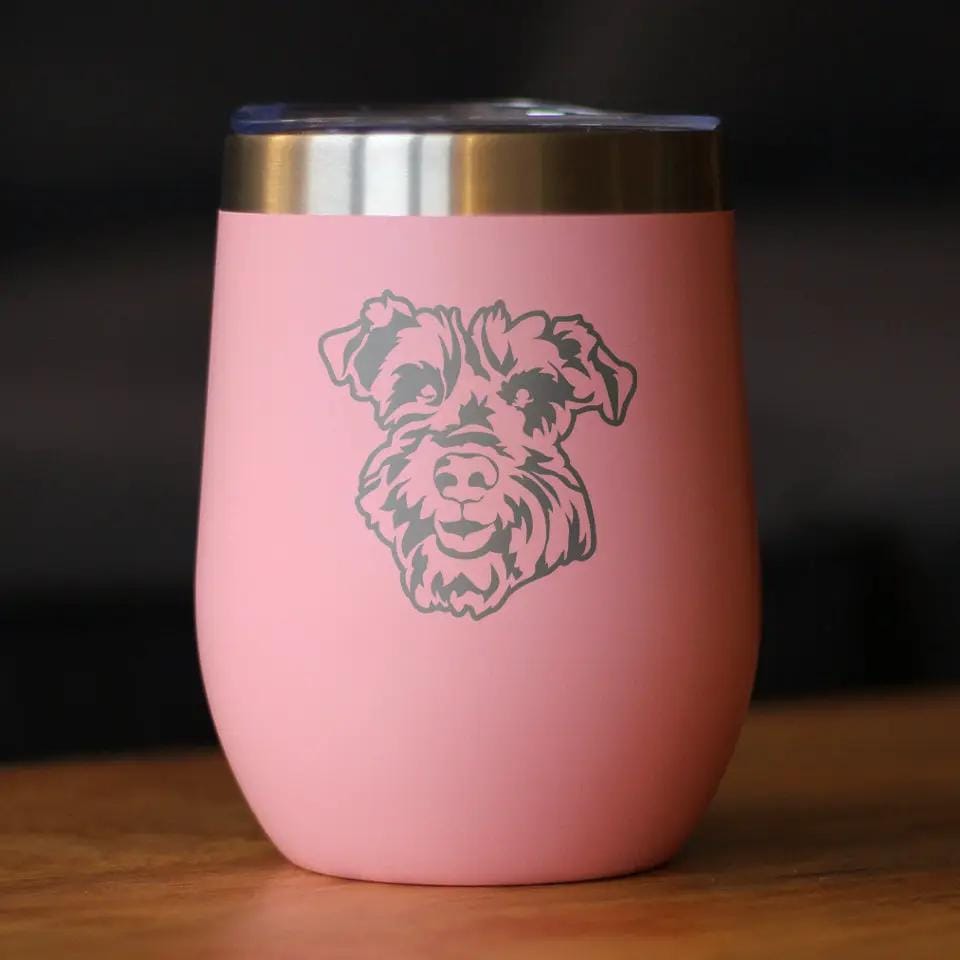 Insulated Stemless Wine Tumbler | 12 oz Stainless Steel | Sliding Lid | Schnauzer Face