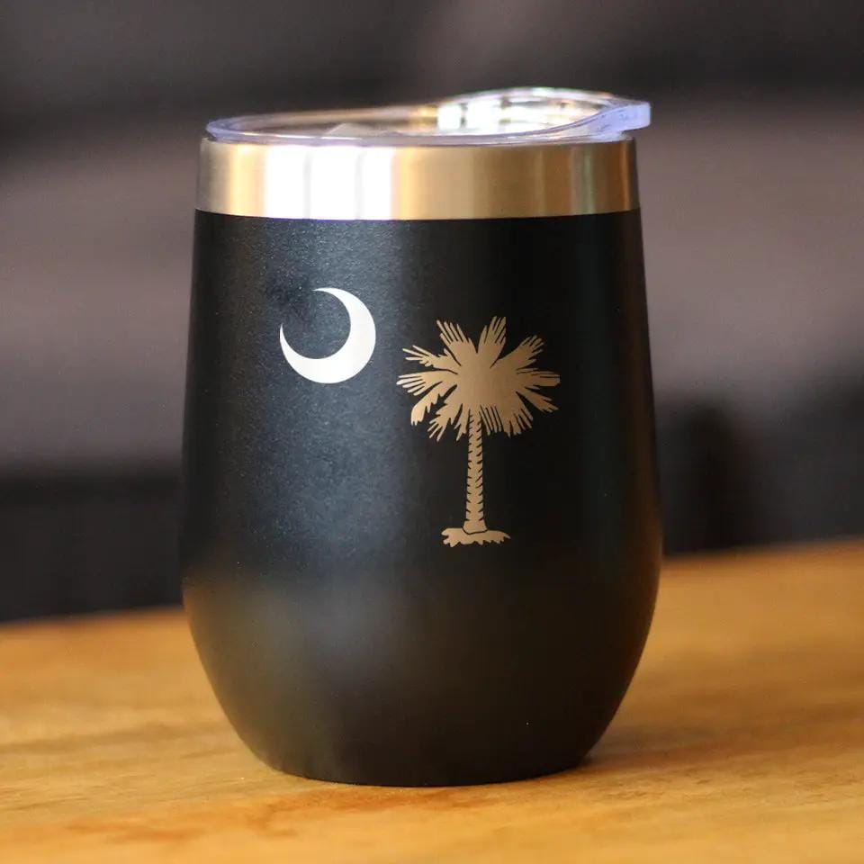 Insulated Stemless Wine Tumbler | 12 oz Stainless Steel | Sliding Lid | South Carolina Flag