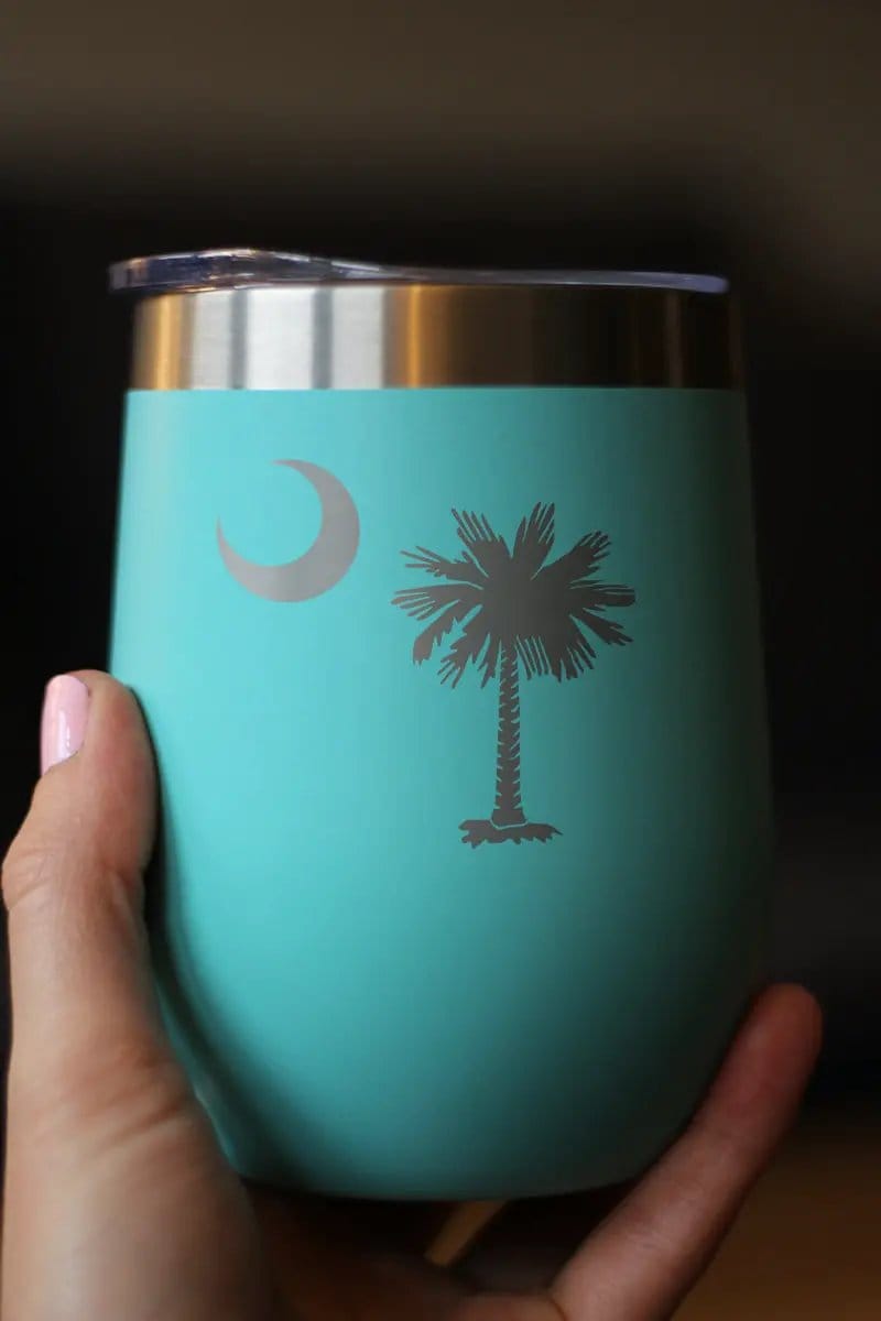 Insulated Stemless Wine Tumbler | 12 oz Stainless Steel | Sliding Lid | South Carolina Flag