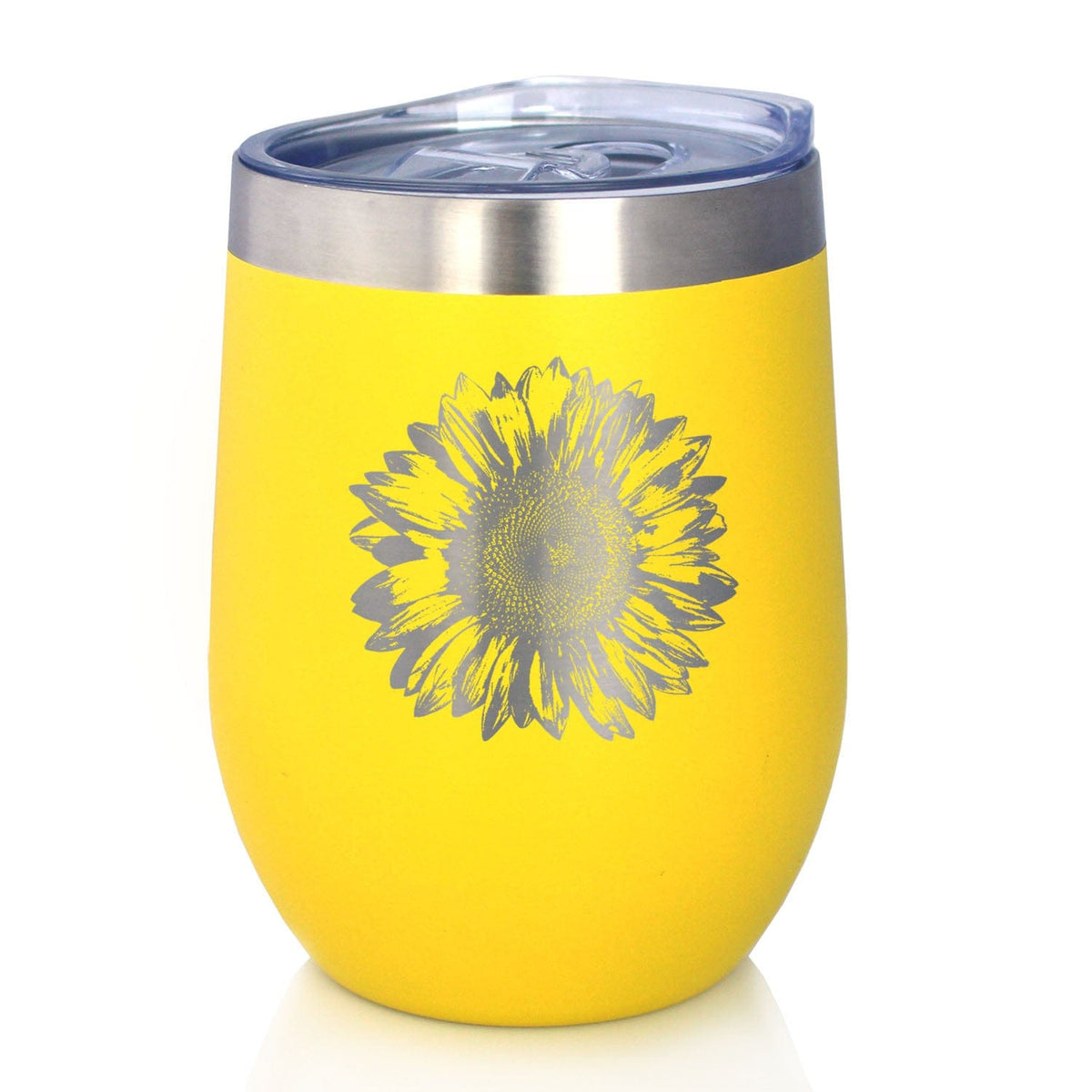 Insulated Stemless Wine Tumbler | 12 oz Stainless Steel | Sliding Lid | Sunflower