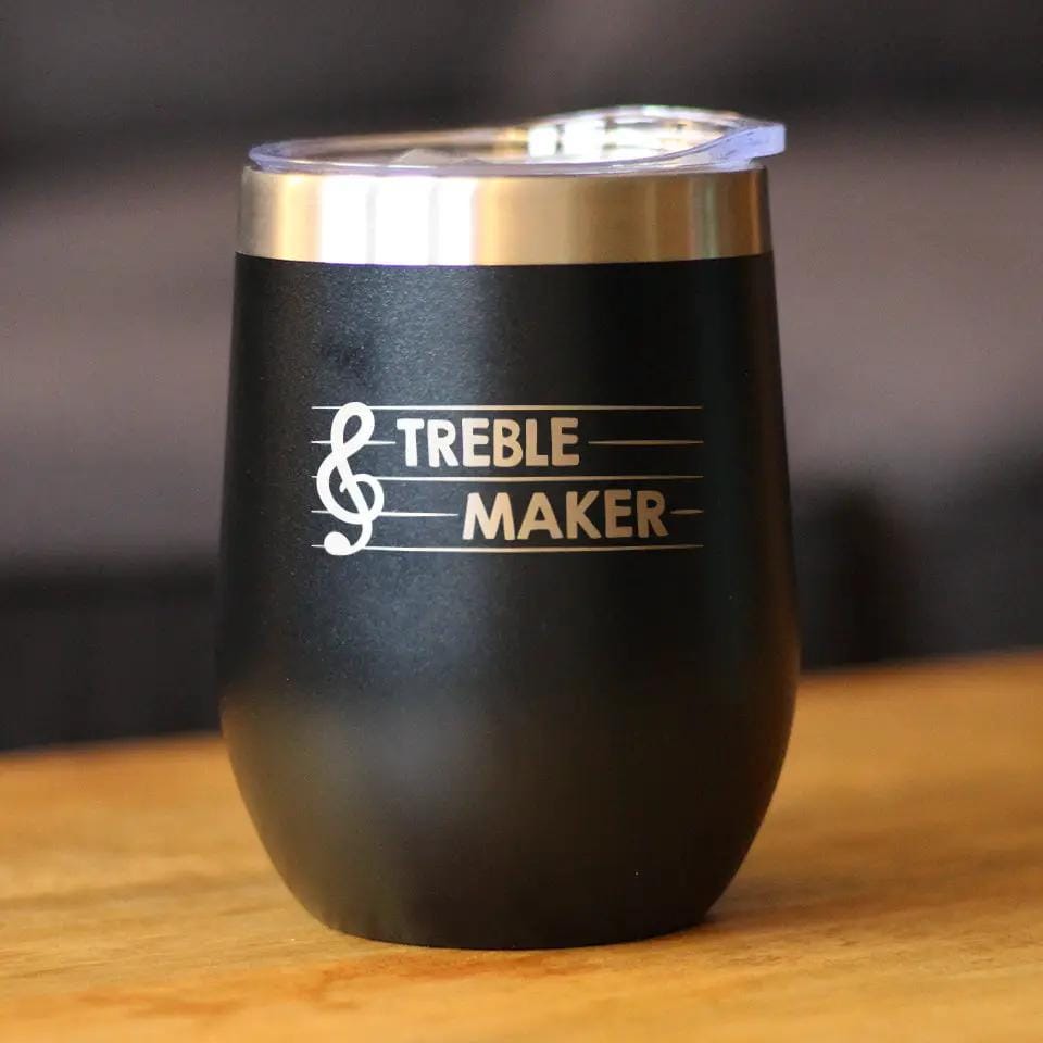Insulated Stemless Wine Tumbler | 12 oz Stainless Steel | Sliding Lid | Treble Maker