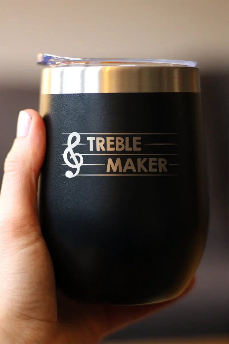 Insulated Stemless Wine Tumbler | 12 oz Stainless Steel | Sliding Lid | Treble Maker